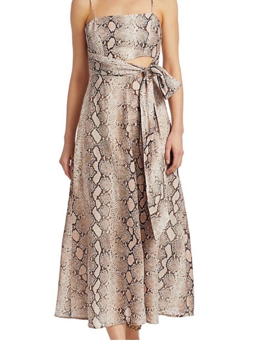 Zimmermann Beige and Brown Snake-Print Tie-Waist Midi Dress